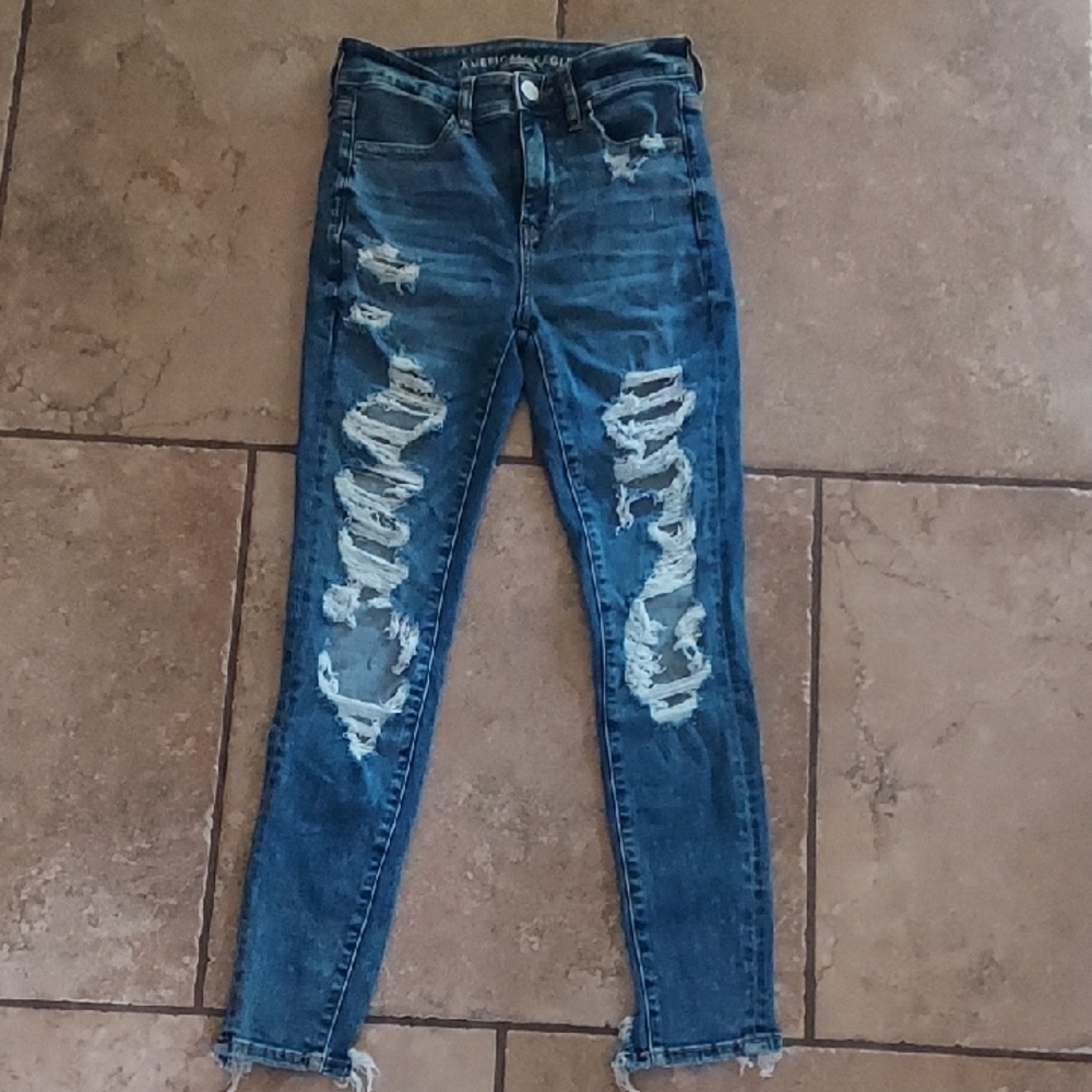 American Eagle Outfitters Distressed Blue Skinny Jeans